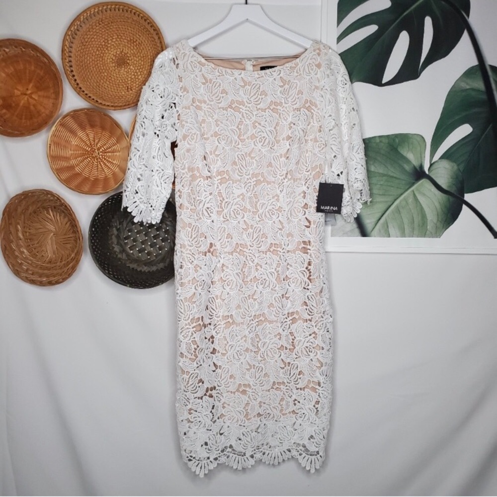 Marina White Floral Lace Dress